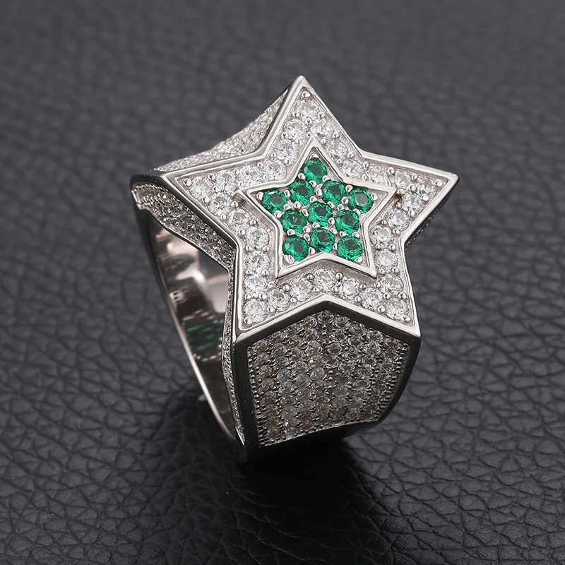 S925 Sterling Silver Platinum Plated for Certified Moissanite Five-Pointed Star Ring Men Cross-Border Accessory Europe United