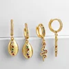 Women's fashion rainbow gold shell dangle earrings micro pave cubic zirconia hoop earrings