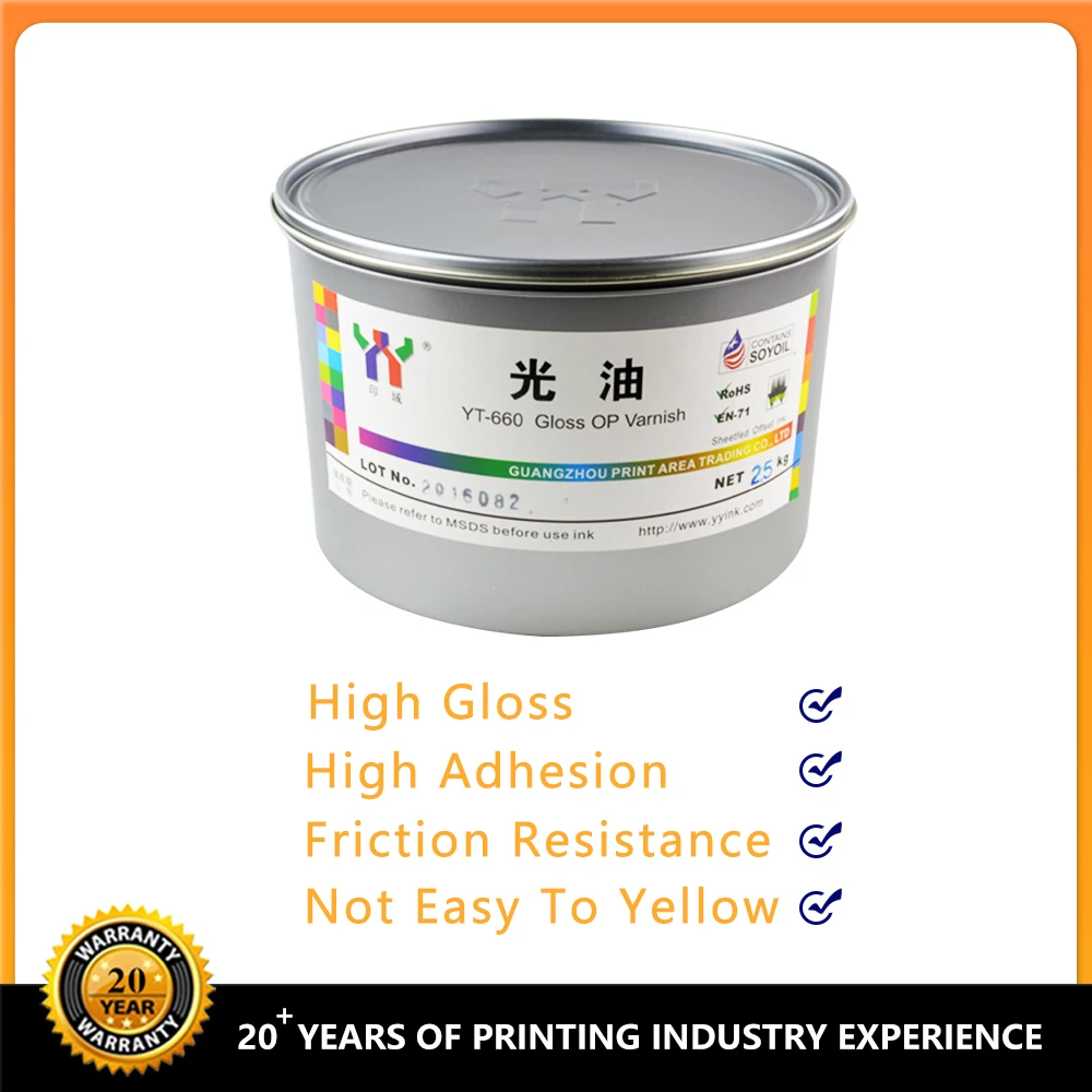 YT-660 Offset Gloss Varnish Solvent Based Ink with 18 Months Shelf Life in 2.5kg/can for Glossy Paper Finishing