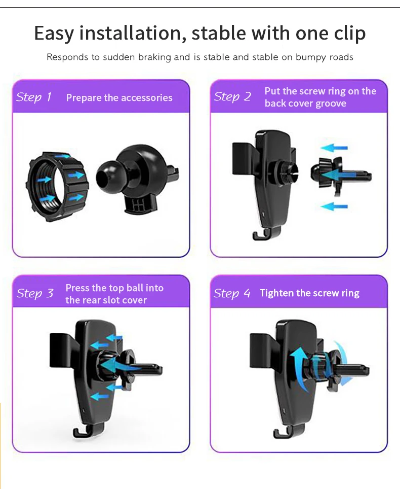 Car Charger 2020 New Car Auto Charging Automatic Clamping Dashboard Qc3.0 Adapter Amazon Top Seller Car Wireless Charger Holder