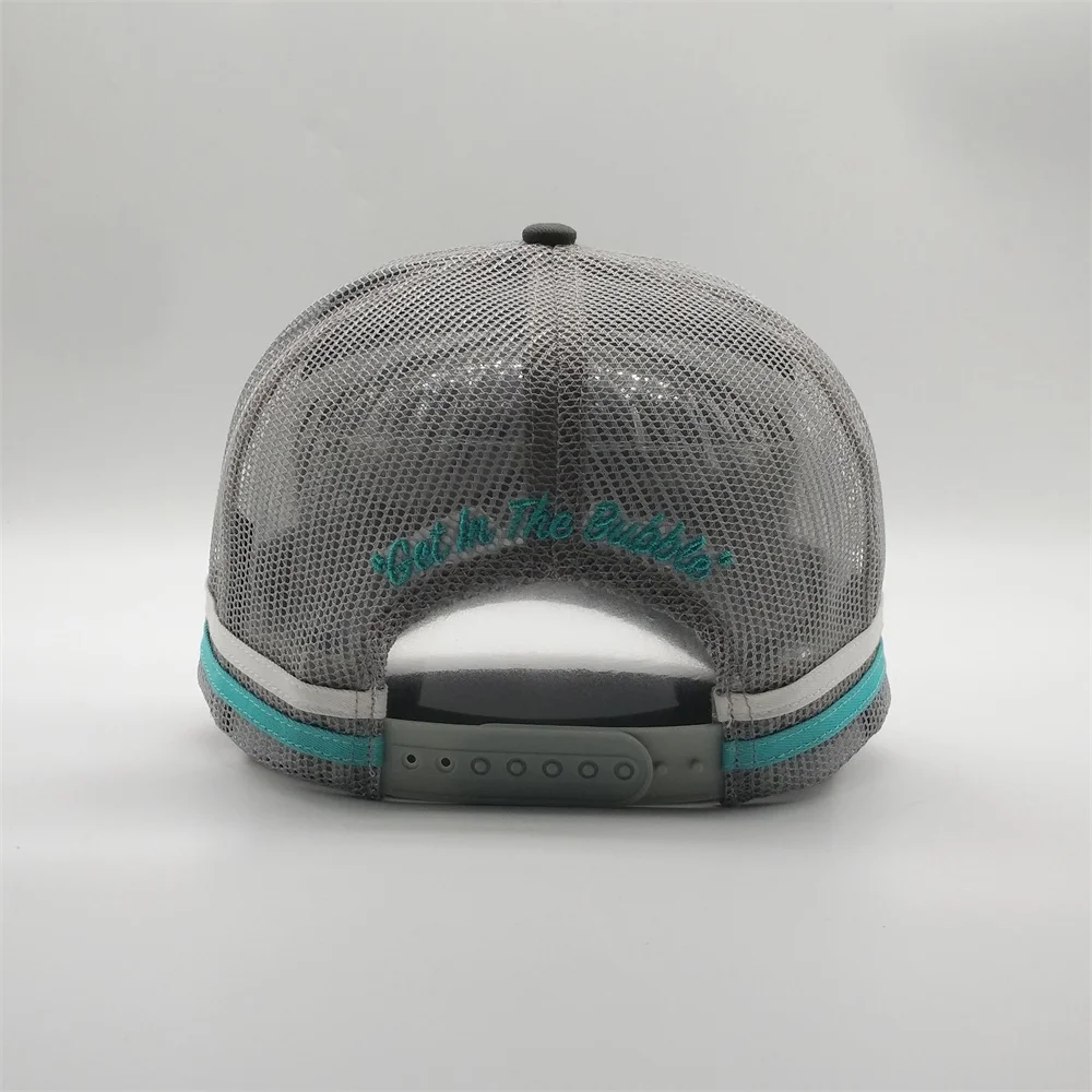 High Quality Mens Mesh Side Striped Caps 3d Embroidery Logo 5 Panel