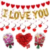 wedding party supplies hanging heart swirl decorations I LOVE YOU foil balloon banner rose slik petal valentines day decorations