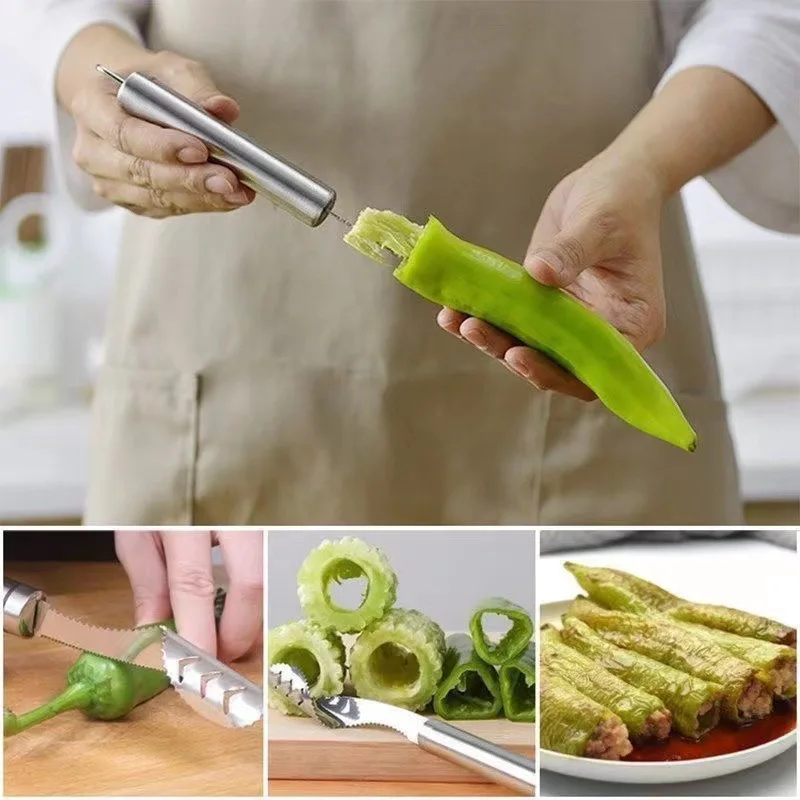Chili Core Remover Stainless Steel Multifunctional Thickened Kitchen Tweezers Green Pepper Tool
