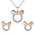 Mickey Minnie Pendant Necklaces Earring Set Women Gold And Zircon Jewelry Set