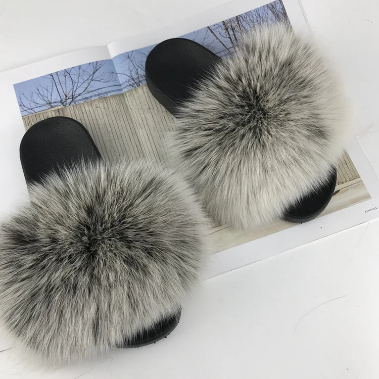Fur Slide Vendors Fast Shipping Cheap Raccoon Sandals Slides For Women Customized Fox And Matching Bsg Light Pink Black