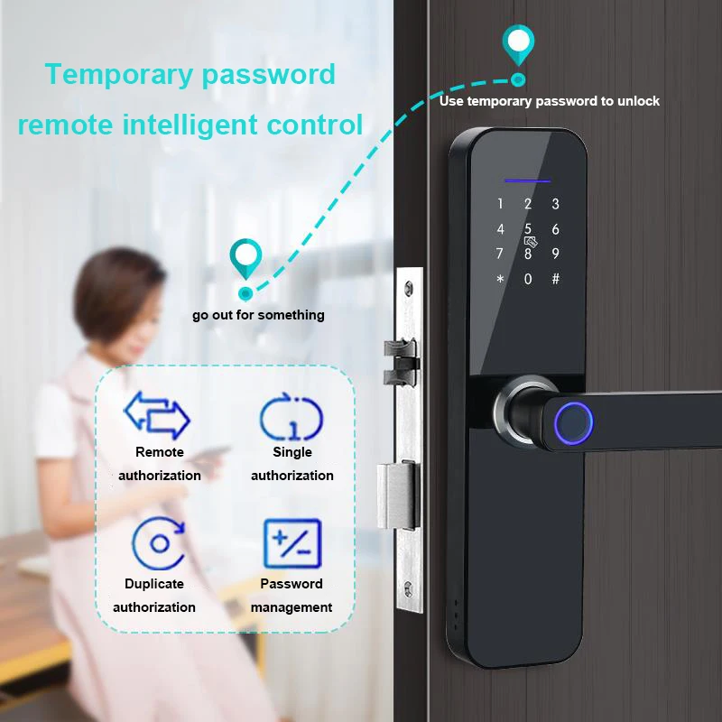 QLEUNG Digital Lock S806 Smart Tuya TTLock Fingerprint Passcode Card Key Wifi DoorLock For Hotel Apartment Home Office Wifi Lock