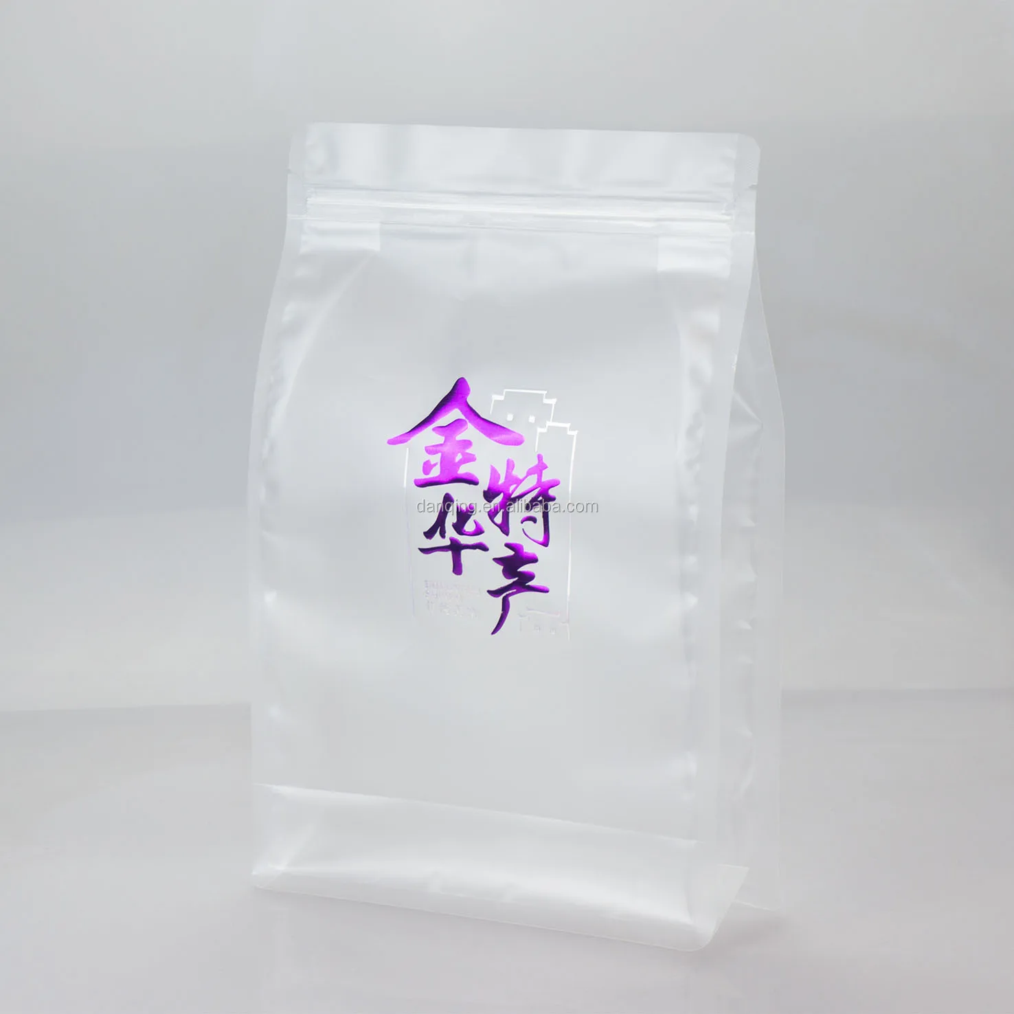 China supplier Snack packaging bag with zipper hot stamping flat bottom  pouch with resealable zipper for snack