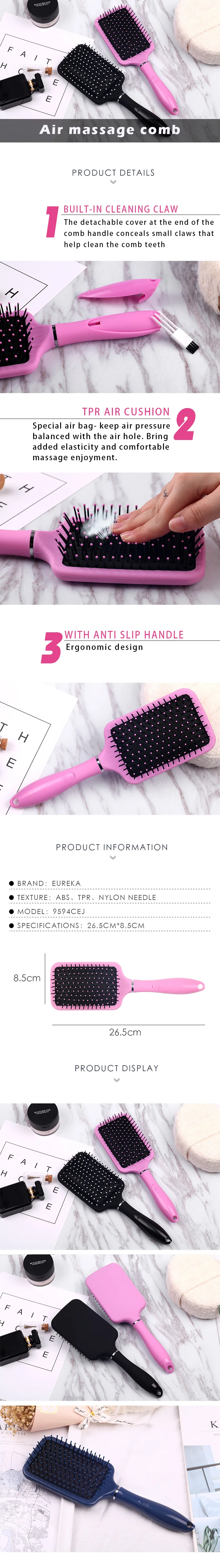 EUREKA 9594CEJ Paddle Cushion Hair Brush for All Hair Types Ball-Tip Nylon Pins Anti-Slide Handle Hairbrush