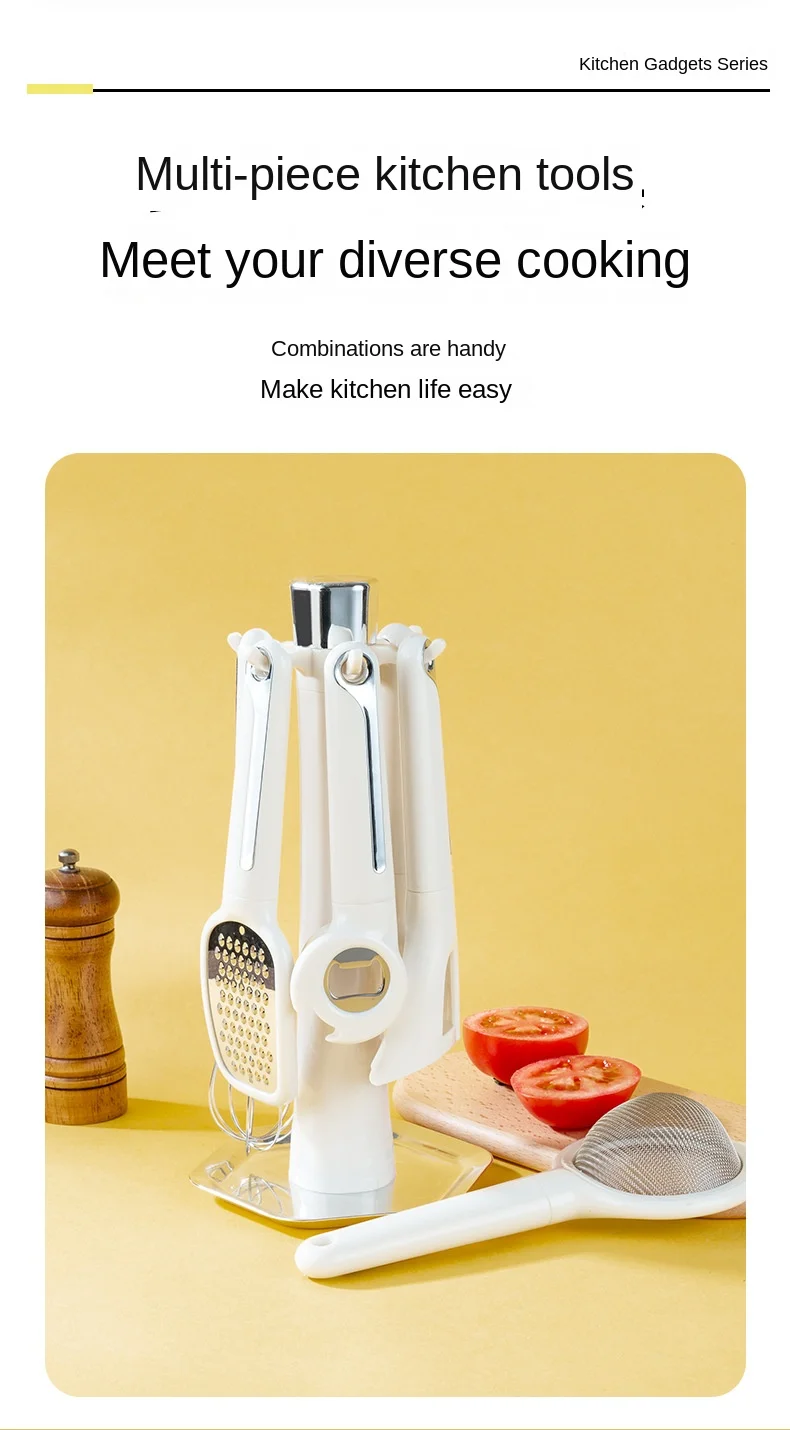 product 7 piece stainless steel manual mixing egg beater set cross border kitchen utensils with pp plastic gadgets for baking  cooking-5