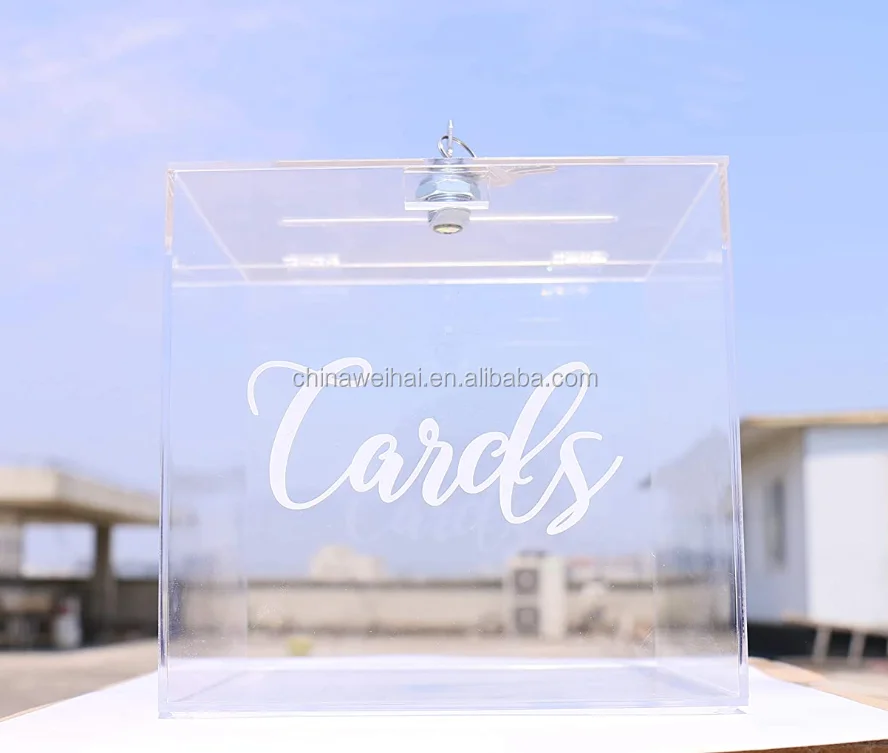 Transparent Acrylic Box Lid Lock Wedding Card Party Donation Box Display Holder 