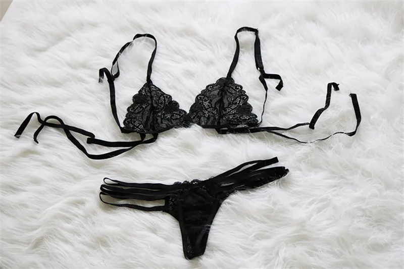 定制黑色sexi年轻女孩胸罩透明蕾丝胸罩和g字符串设置前交叉刺绣蕾丝