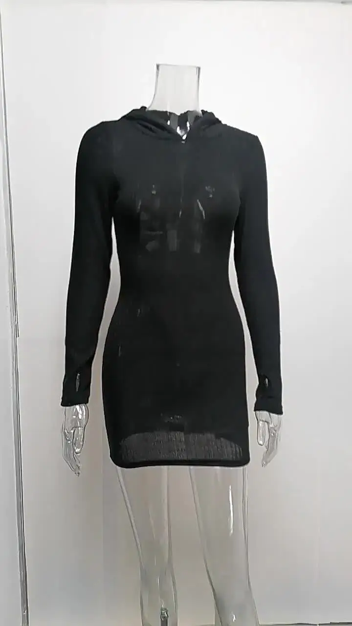 Wholesale Women Clothing New Autumn and Winter Elegant Casual Dress Fashion  Knitted Hooded Long-sleeved Slim Dress