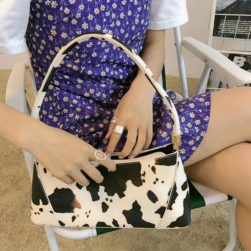 Custom Trendy Female Portable Armpit Bags Cow Pattern Print Ladies ...