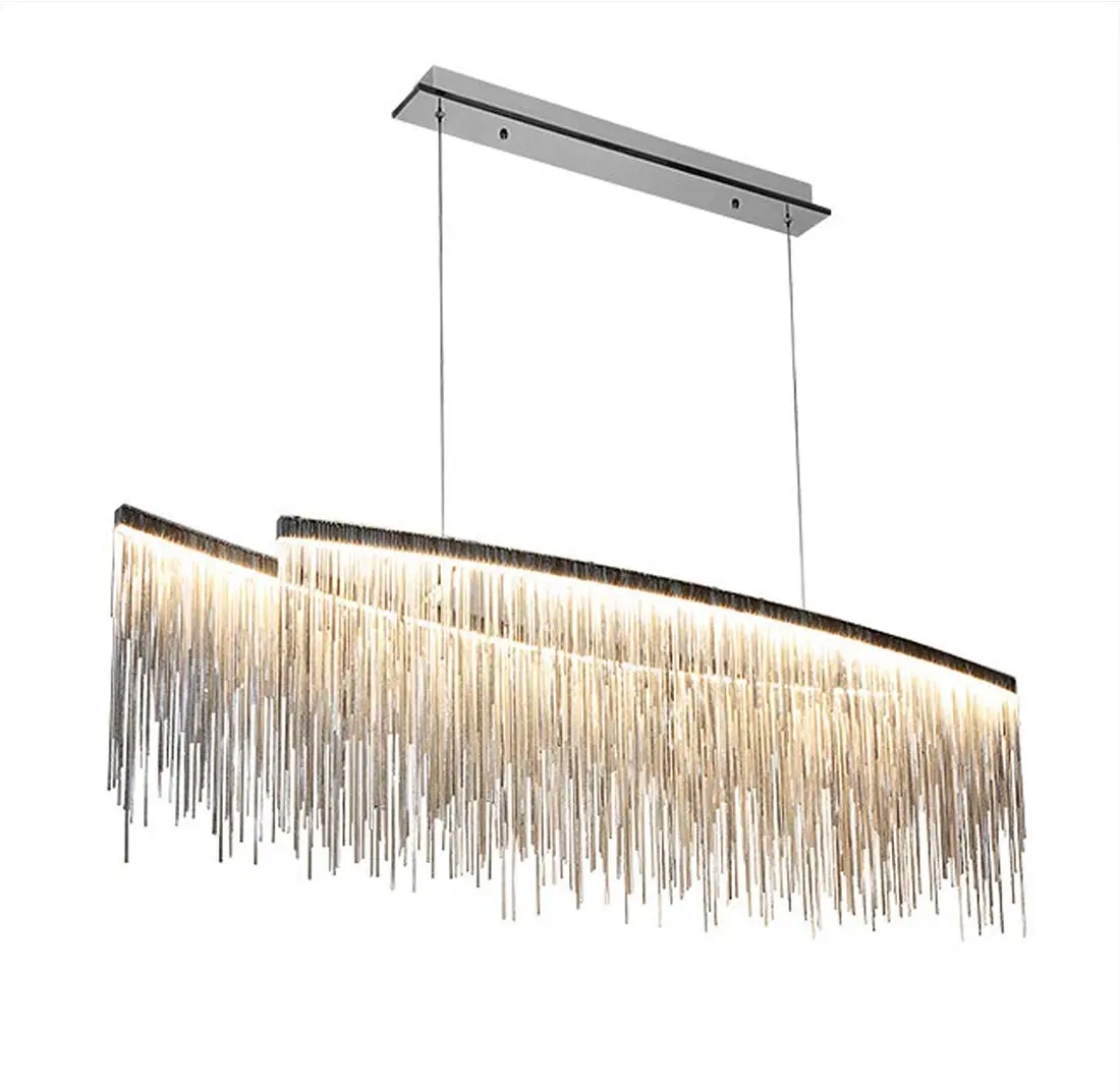 Post-Modern Rectangle Aluminum Tassel Linear Chandelier Rectangular Pendant Light Fixture for Dining Room Kitchen