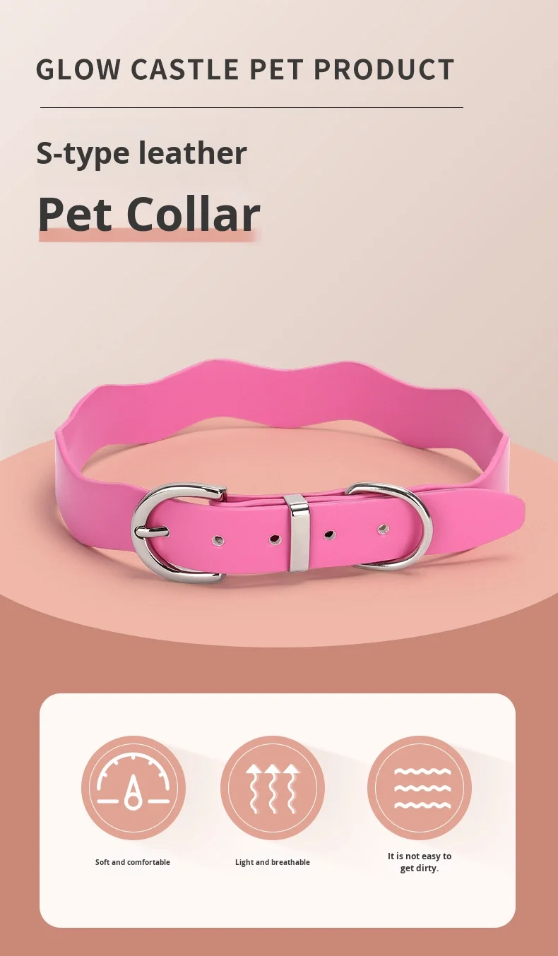 Pu Leather Accessories Dog Collar Macaron Adjustable High-End Special-Shaped Wave Banquet Birthday Ribbon Solid Pet Collar