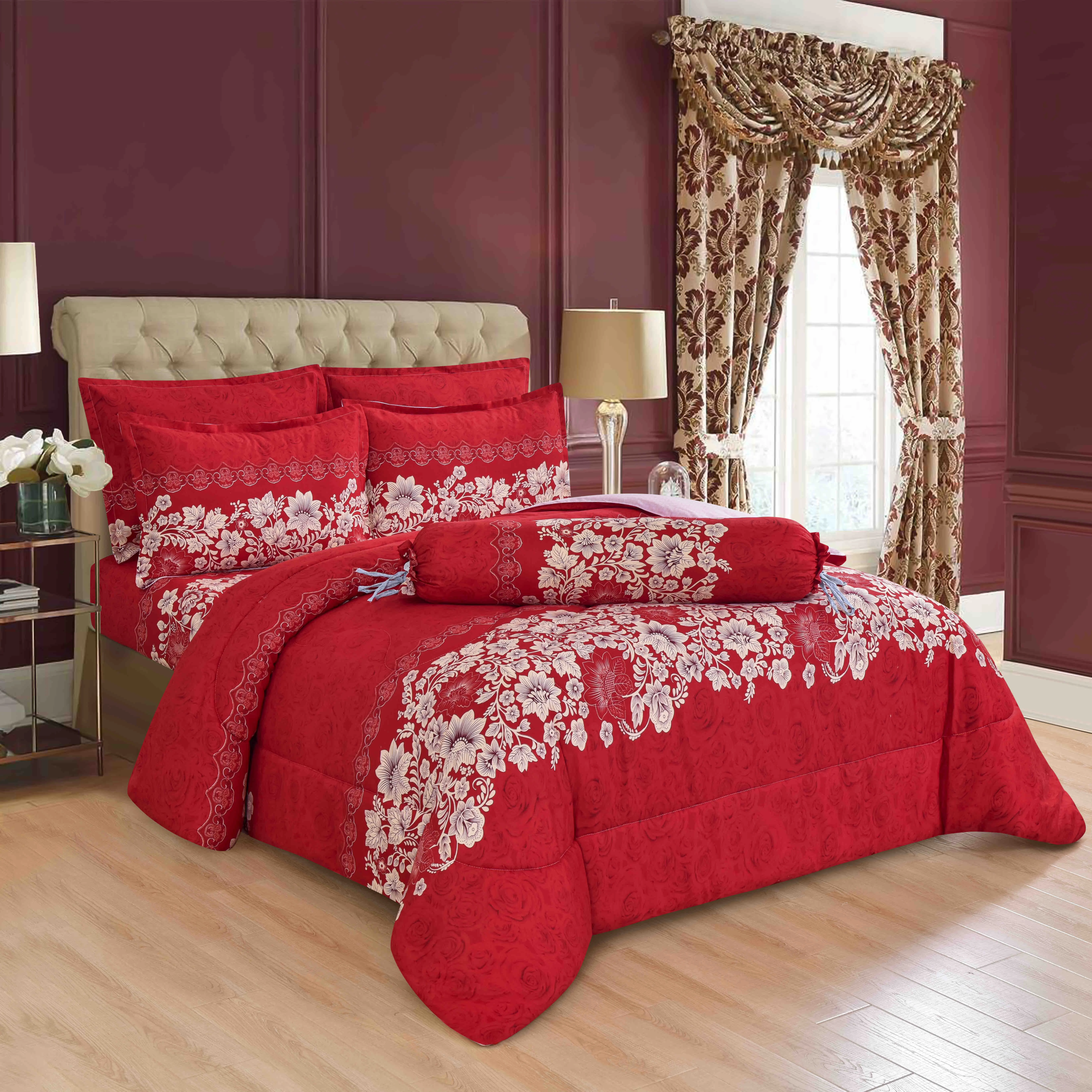 Super King Queen Bed Sheet With Elastic Red Bed Quilted Polyester 7