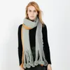 Fashion Wool Blended Yarn Blue Patchwork Cashmere Scarves Women Winter Wear Warm Thick Long Knitted Pashmina Scarf