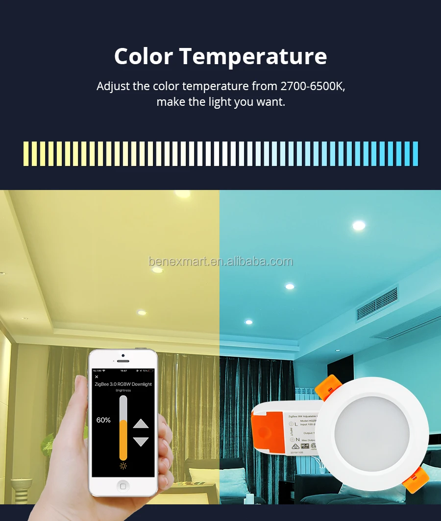 Benexmart ZigBee 3.0 Downlight Kit Smart RGBW 2.5 Inch Led Recessed Ceiling Light 9W Work with Smartthings Echo Smart Lighting - ANKUX.COM