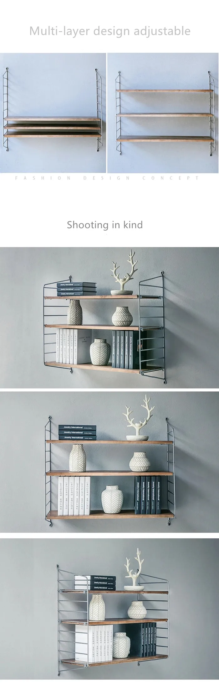 Shelf Wall Metal Bookshelf Wall Hanging Shelf Wooden Display Shelf