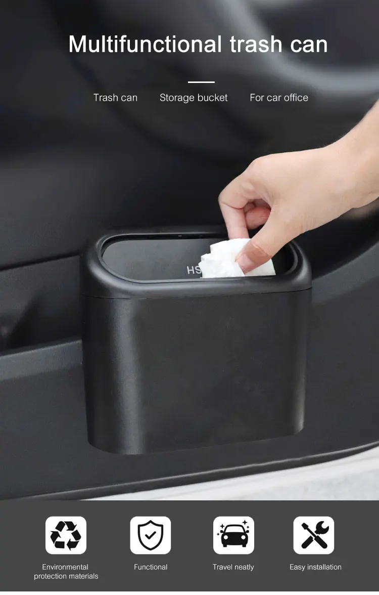2020 trend car trash can plastic Eco-friendly  waste bin desktop trash can with push on cover