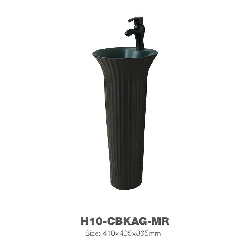 Top Selling Art Bathroom Basin Ceramic Oval Shaped Standing Pedestal Basin H10-CBKAG-MR