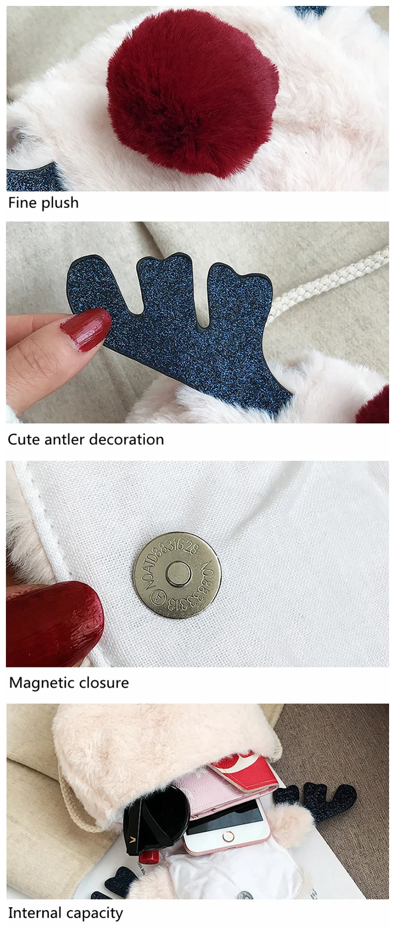 Cute furry bag reindeer Christmas shoulder messenger bag small square bag