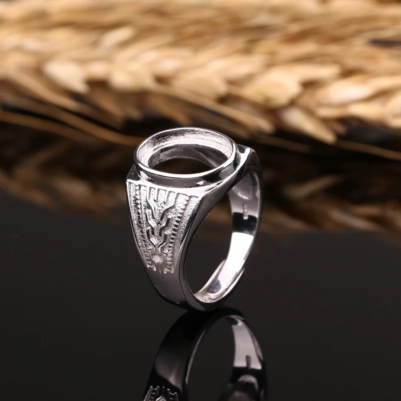 S925 Oval 10*14mm Classic Antique Silver Men Ring Mountings Without ...