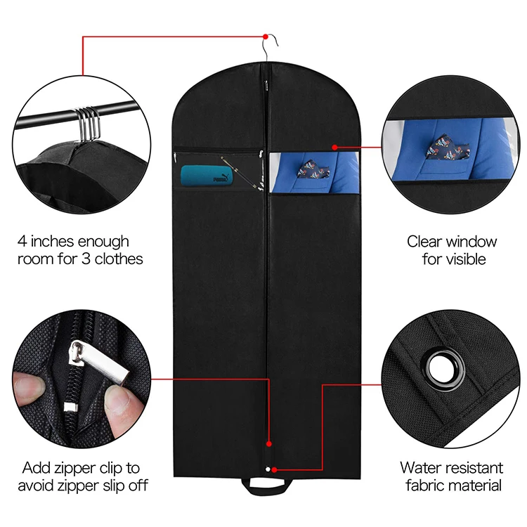 wholesale  custom non woven waterproof Breathable clear pvc window zipper travel suit cover foldable garment dust bag for travel