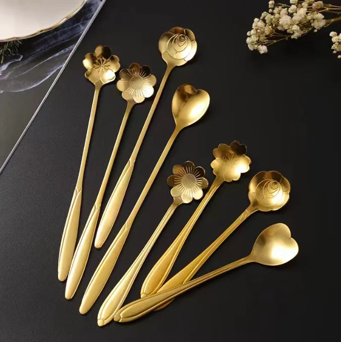 Metal Unique Silver Gold Black Colored Stainless Steel Tea Spoon Coffee ...