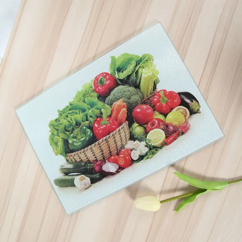 Custom Wholesale Fruit Design Sublimation Tempered Glass Cutting Board Kitchen Unbreakable 