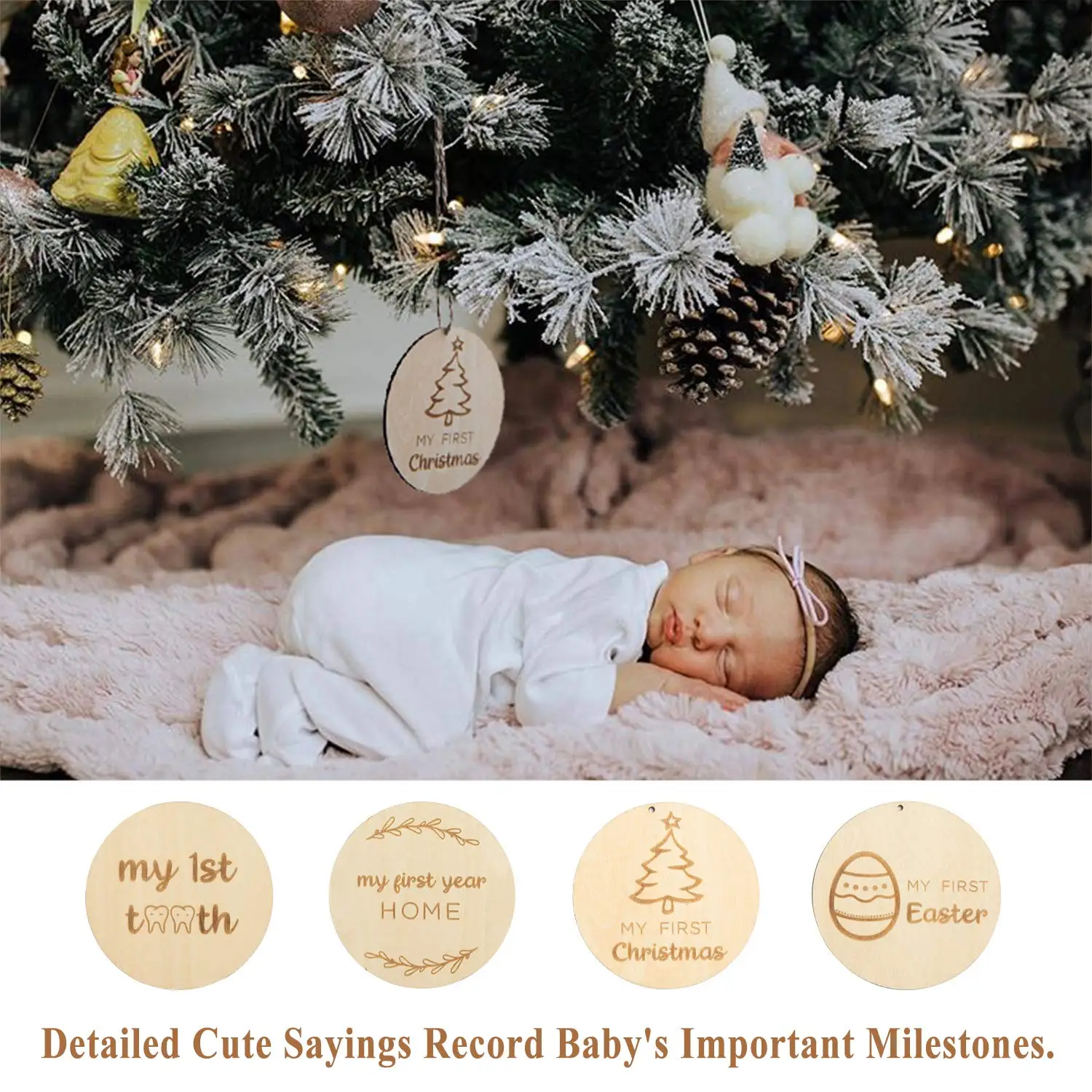 Wood Baby Monthly Milestone Cards Sign Double Sided Marker Wood Circles ...