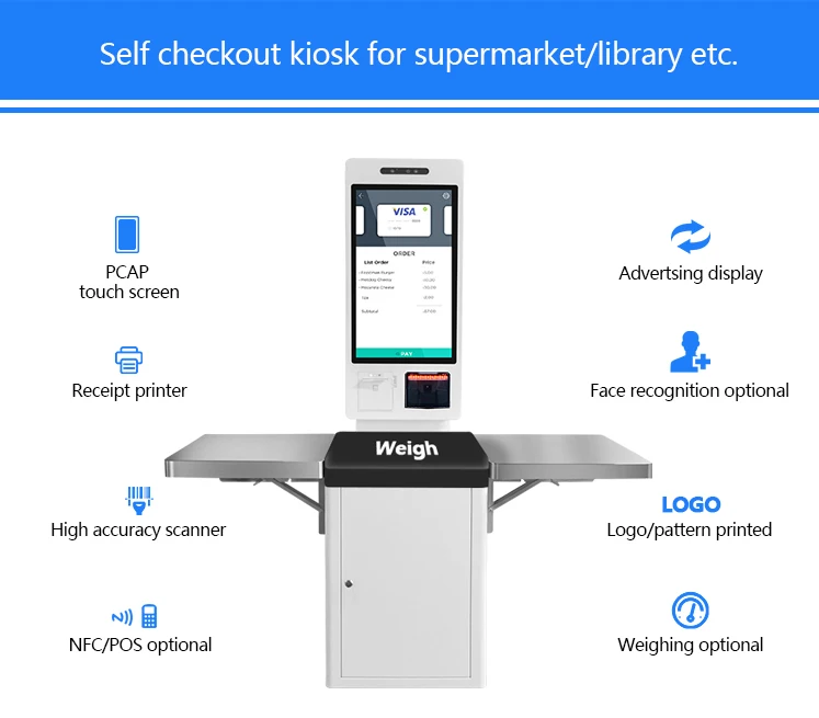 24 Inch Supermarket Self Checkout Kiosk with RF Reader
