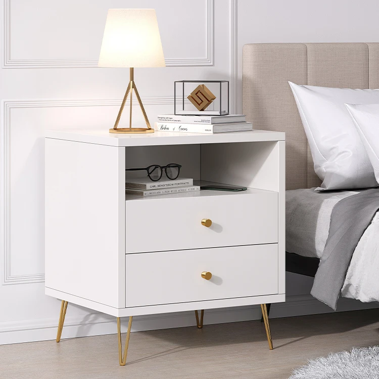 Luxury Modern Style Oem Metal Golden White Nightstands With Drawers ...