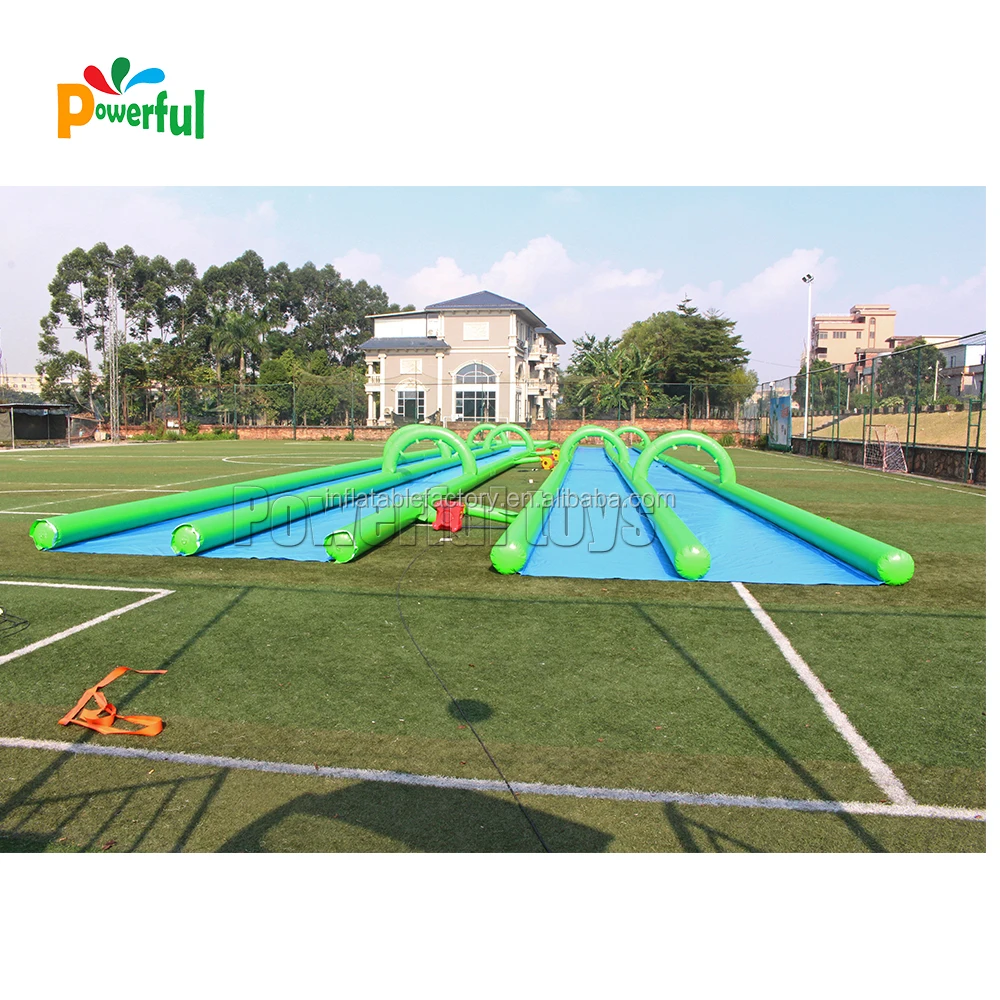 Two lane 100m inflatable slip n slide water party inflatable belly slide for sale