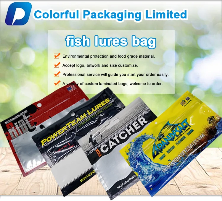 Custom Printed Fishing Bait Packaging Bag Fishing Soft Lure Bags With