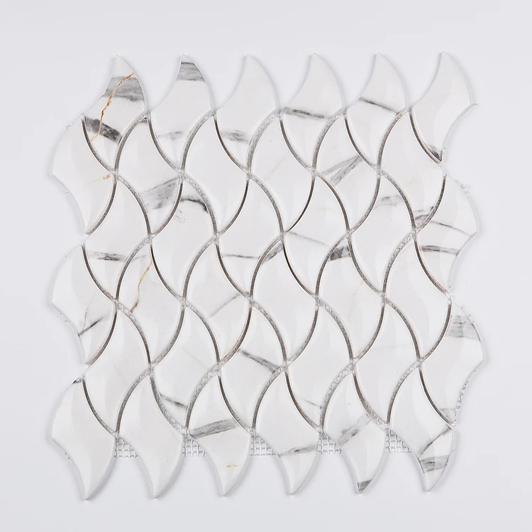 Moonight Elegant Design High-end Carrara Inkjet Recycled Glass Mosaic For Wall and Backsplash
