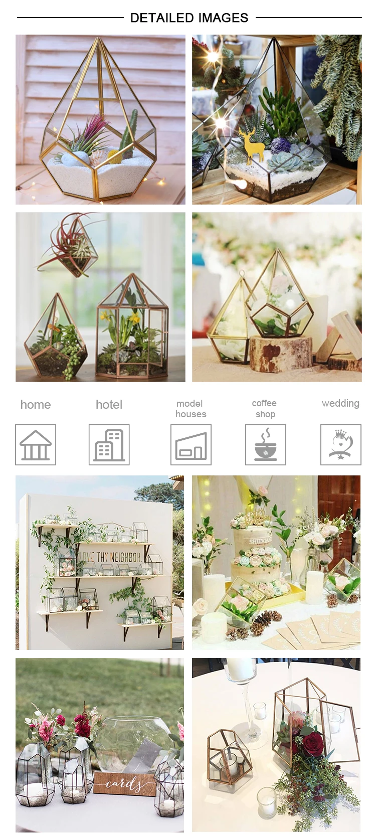 Handmade Irregular Glass Gold Geometric Diamond Copper Air Plants