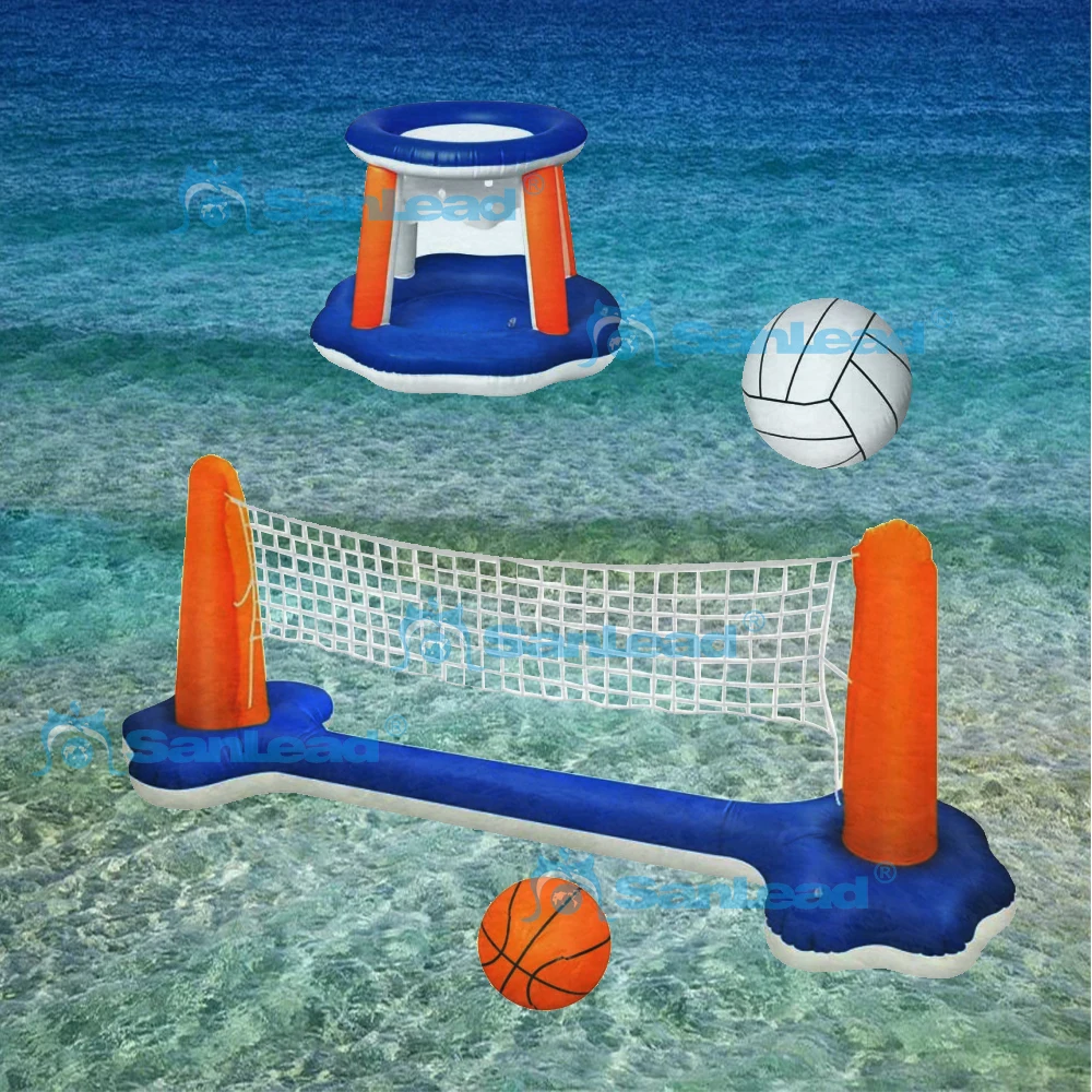 Sanlead Inflatable Pool Float Set Volleyball Net & Basketball Hoops ...