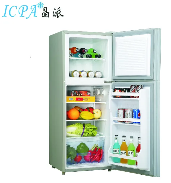 2019 vente chaude réfrigérateur réfrigérateur congélateur 122 litres sans batterie DC compresseur solaire double porte réfrigérateur
