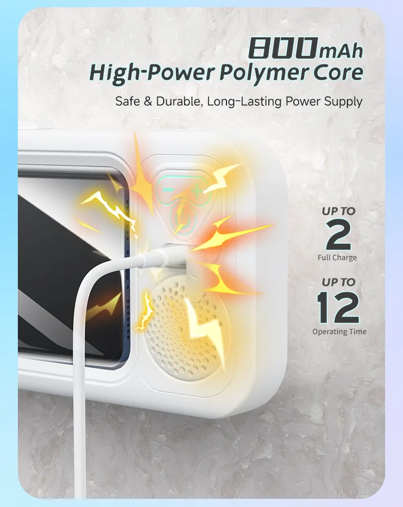 Phone Mount Waterproof Bathroom Phone Holder / Phone Case with Built-in BT Speaker, IPX5, 500-800mAh, Portable Speaker