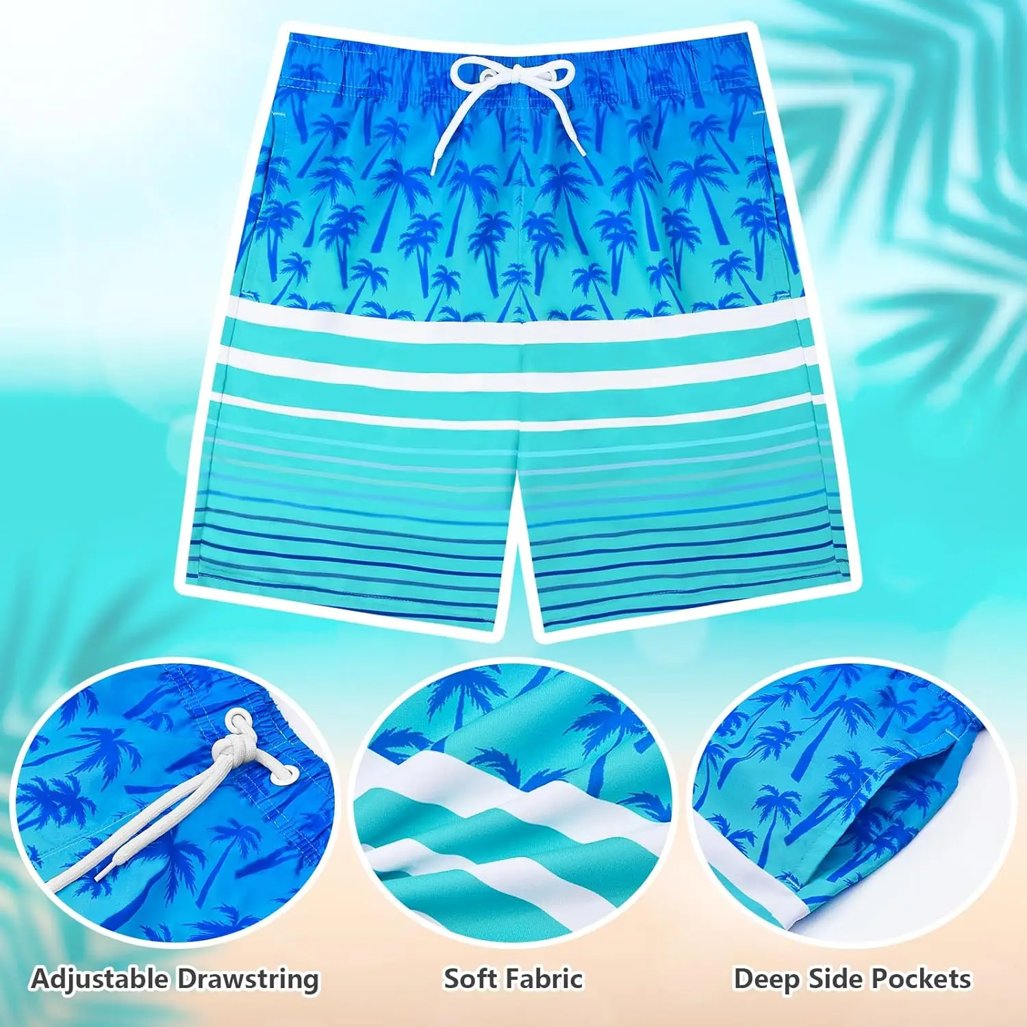 Quick Dry Men's Youth Toddler Swim Trunks Casual Solid Pattern Knee Length Knitted Mid Board Shorts Canvas Drawstring 100% manufacture