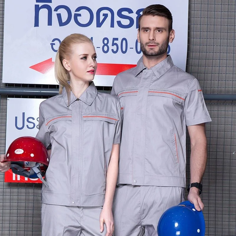 
Workshop Uniform Women Men Work Clothing Cotton Labor Short Sleeve Shirt Trousers 2Pcs Set Workwear custom 