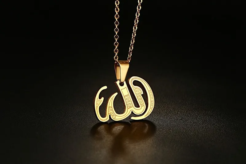 新到货金/银彩色不锈钢阿拉伯伊斯兰神安拉吊坠项链魅力珠宝首饰为