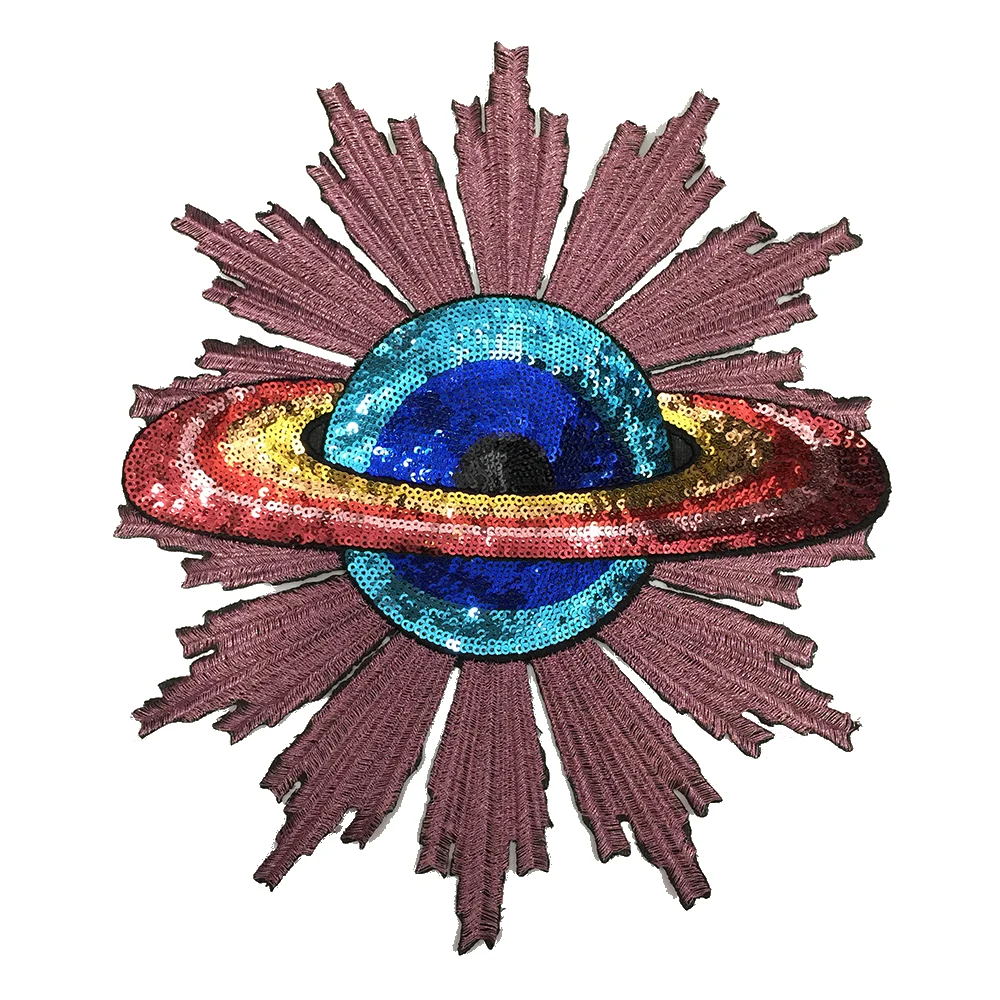顶级设计地球星球亮片刺绣补丁