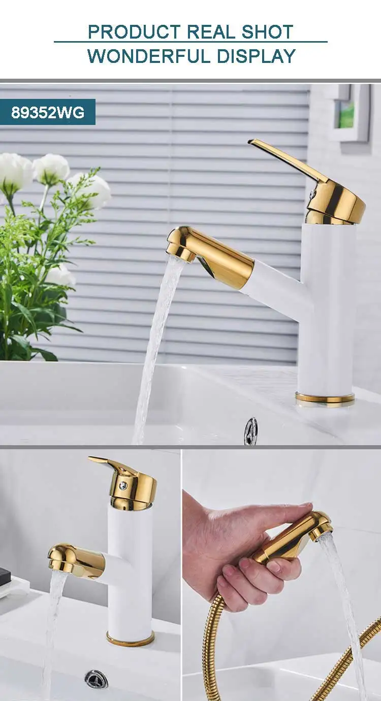 2019 China Hot Selling Modern Single Handle Fashion Brass Bathroom White And Gold Basin Tap