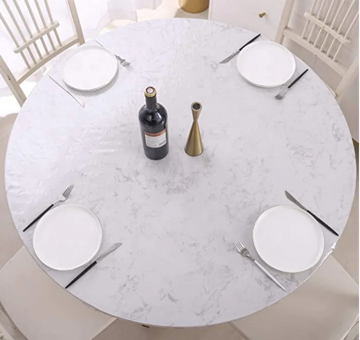 Clear Round Vinyl Fitted Tablecloth Waterproof Oilcloth Heavy Duty