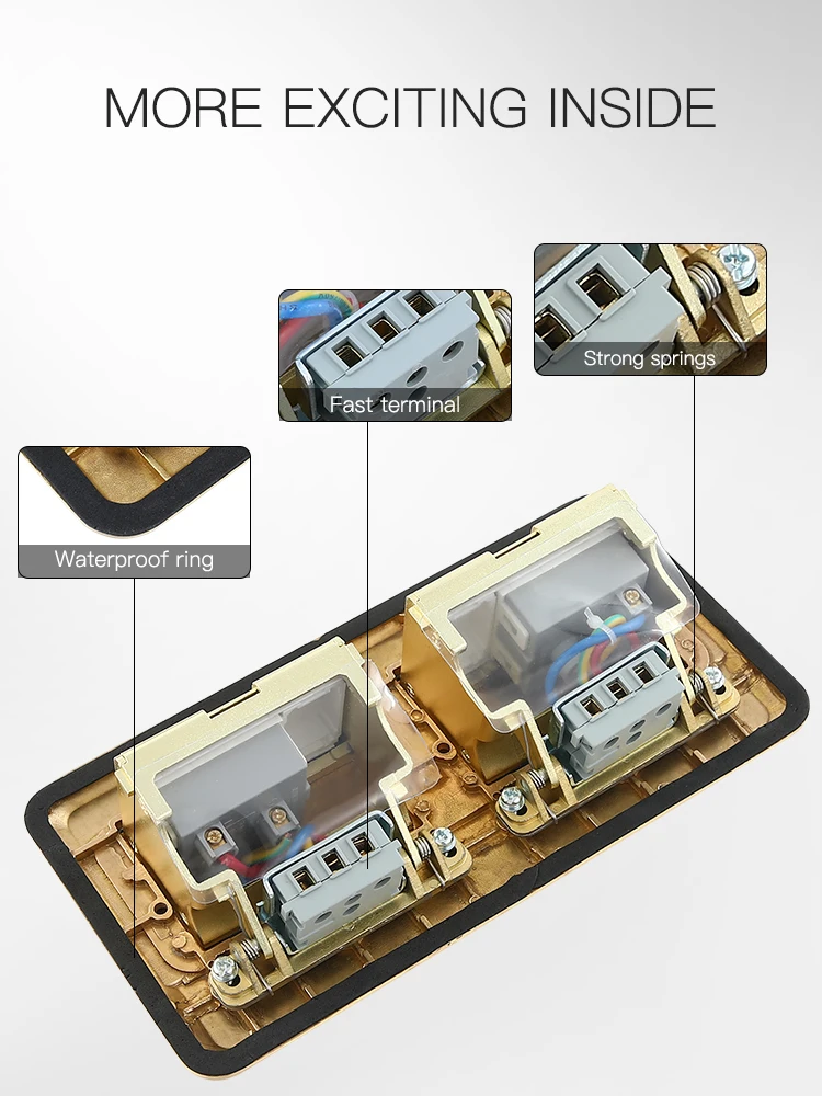 British standard brass power 13A double pop-up floor socket box