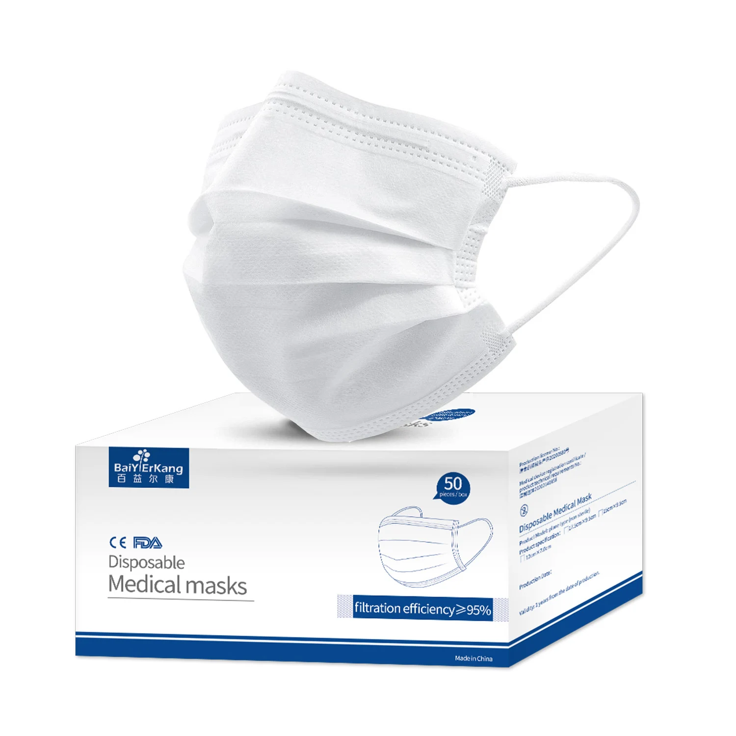 
Wholesale CE Ear-loop White 3ply Non Surgical Level Medical Mouth Mask 3 Ply Disposable Medical Face Mask 