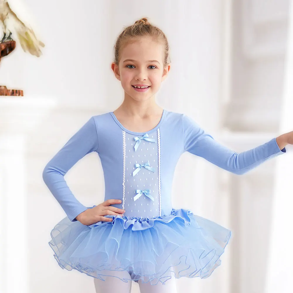 Kids Professional Ballet Tutu Dress Girls Cotton Long Puff Sleeve ...