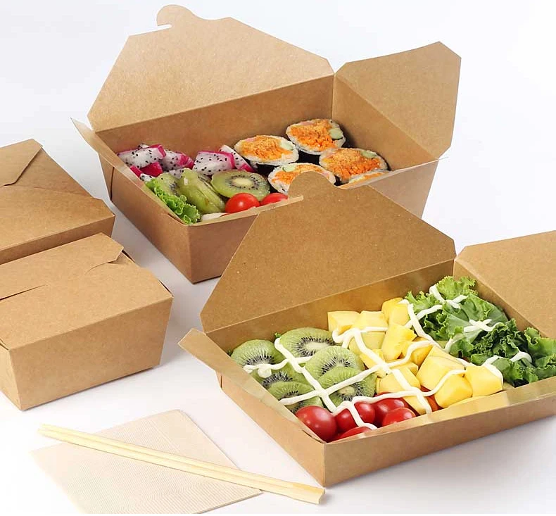 Custom Printed Disposable Kraft Paper Lunch Boxes For Food Takeaway ...